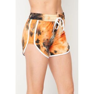 Buttery Smooth Orange Tie Dye Side Striped Drawstring Waist Dolphin Shorts